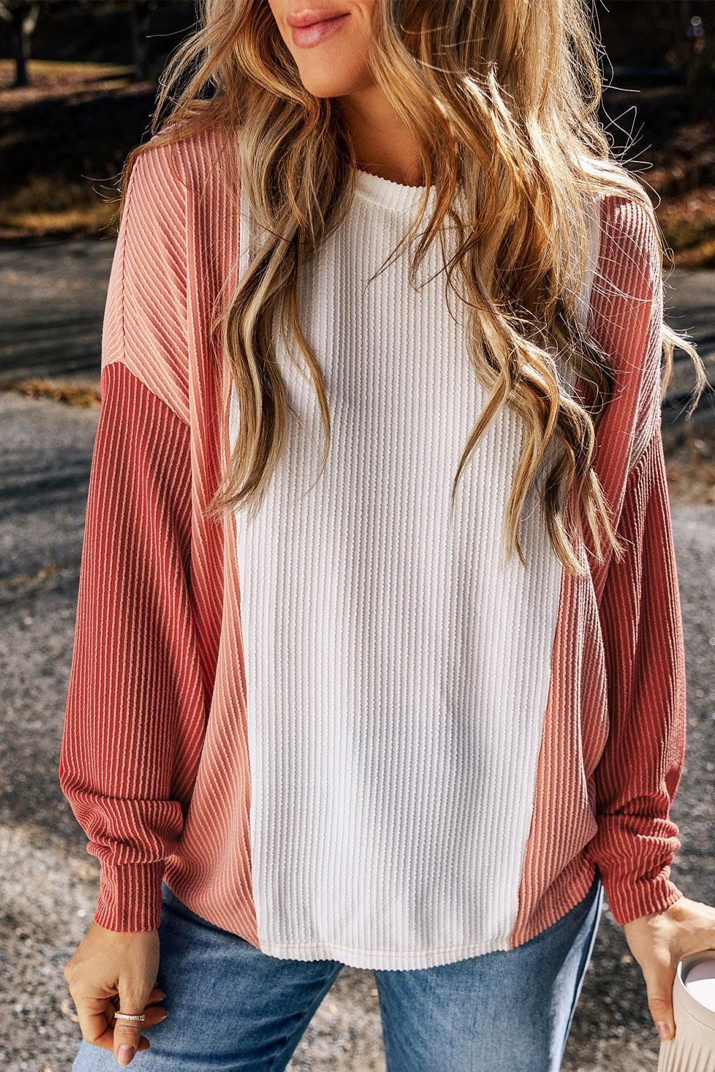 Kayla Color Block Corded Long Sleeve Top - Hello Beautiful BoutiqueLong Sleeve TopsThreaded Pear