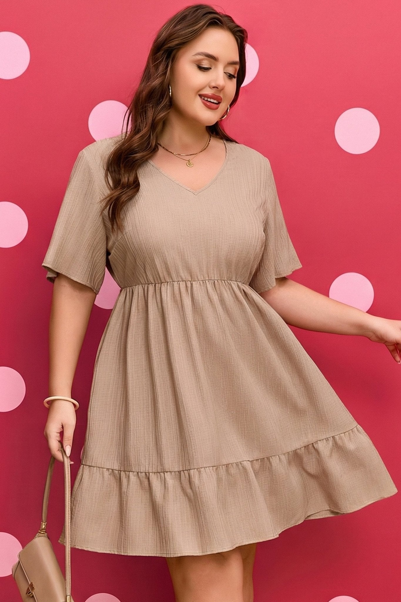 Kaylee Ruffled Short Sleeve PLUS Dress - Hello Beautiful BoutiquePlus Size Mini DressesThreaded Pear