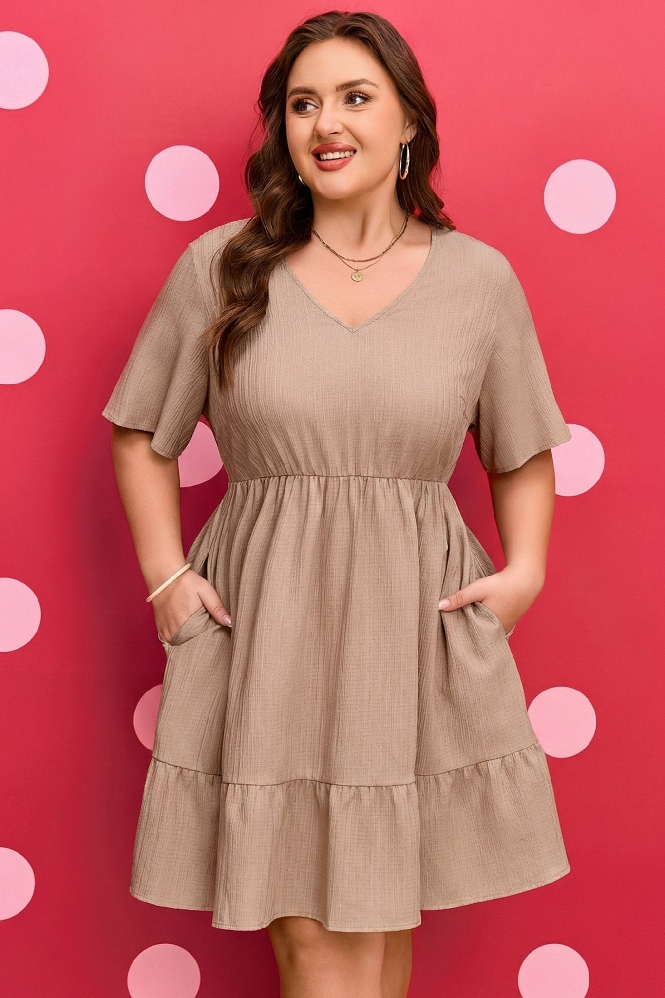 Kaylee Ruffled Short Sleeve PLUS Dress - Hello Beautiful BoutiquePlus Size Mini DressesThreaded Pear