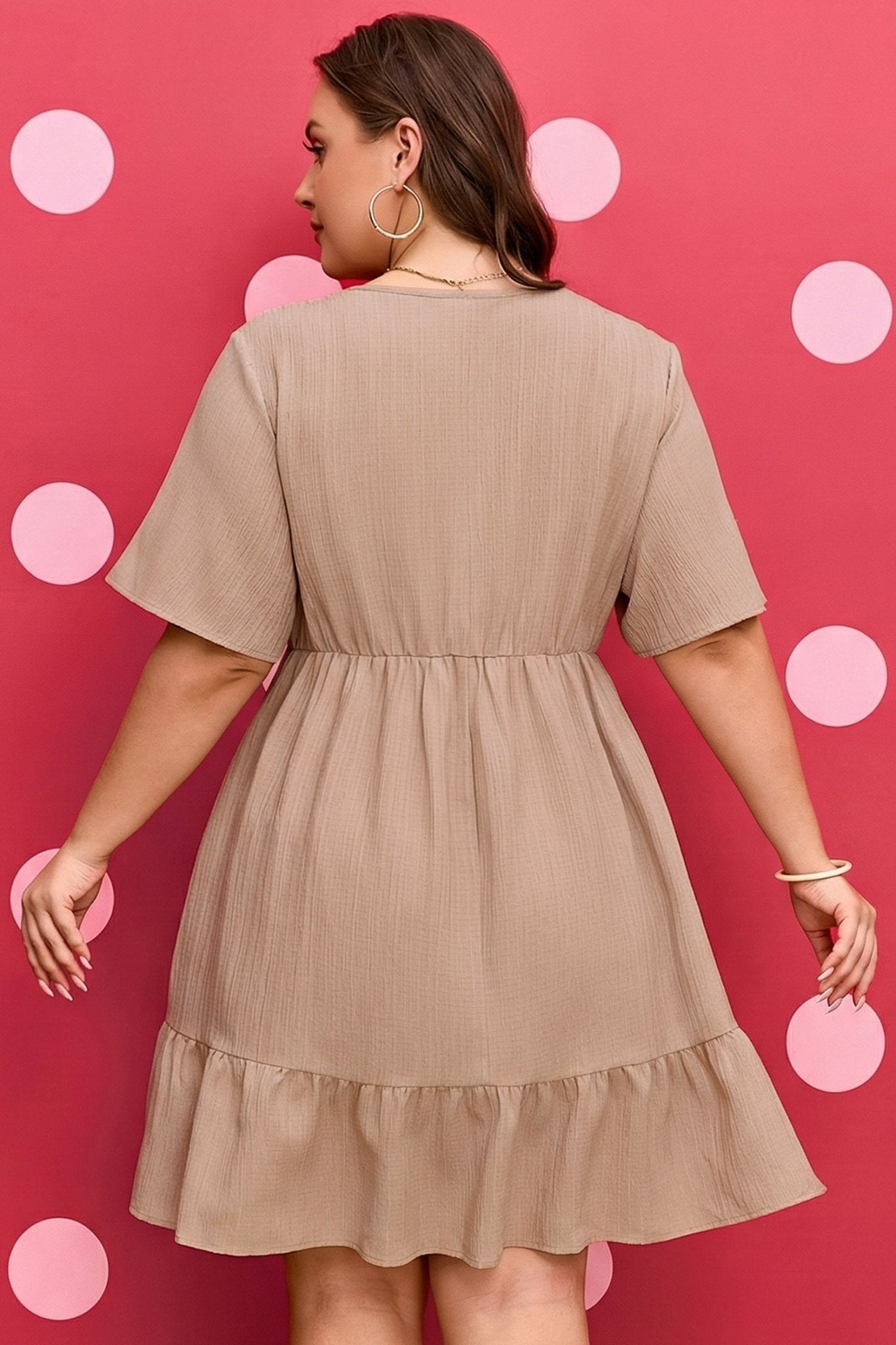 Kaylee Ruffled Short Sleeve PLUS Dress - Hello Beautiful BoutiquePlus Size Mini DressesThreaded Pear