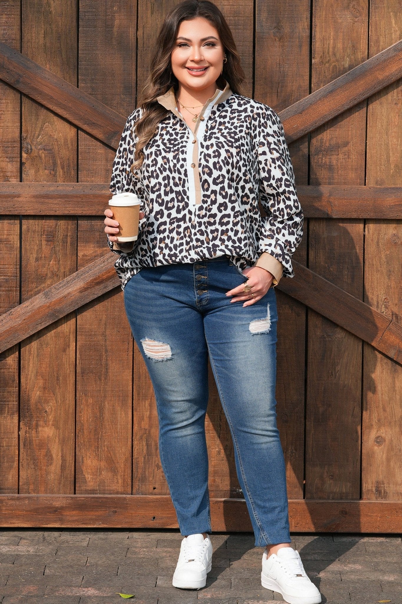 Kayleigh Print Contrast Trim Long Sleeve PLUS Top - Hello Beautiful BoutiquePlus Size Long Sleeve TopsThreaded Pear
