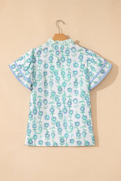 Keilani Patchwork Flutter Sleeve Blouse - Hello Beautiful BoutiqueBlouses & ShirtsThreaded Pear