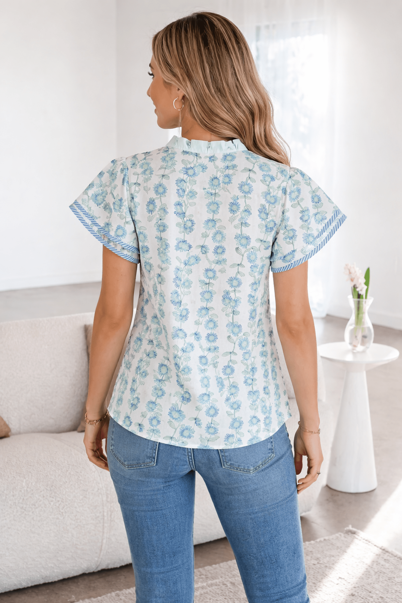 Keilani Patchwork Flutter Sleeve Blouse - Hello Beautiful BoutiqueBlouses & ShirtsThreaded Pear