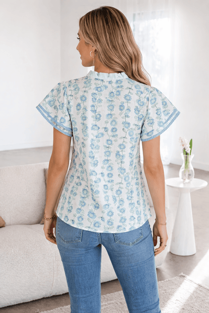 Keilani Patchwork Flutter Sleeve Blouse - Hello Beautiful BoutiqueBlouses & ShirtsThreaded Pear