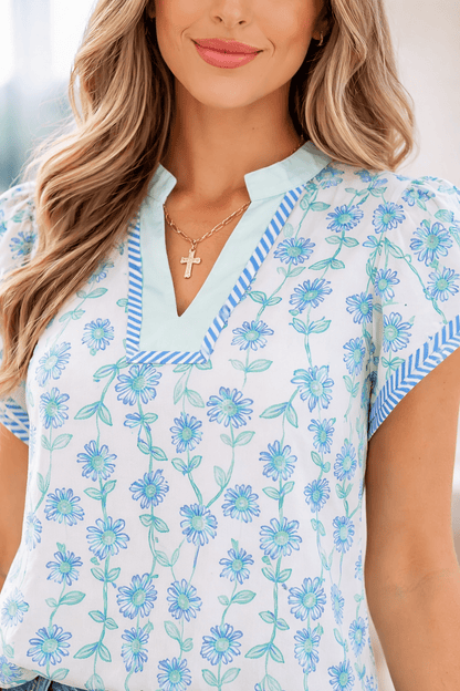 Keilani Patchwork Flutter Sleeve Blouse - Hello Beautiful BoutiqueBlouses & ShirtsThreaded Pear