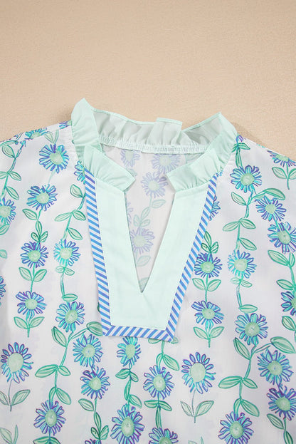 Keilani Patchwork Flutter Sleeve Blouse - Hello Beautiful BoutiqueBlouses & ShirtsThreaded Pear