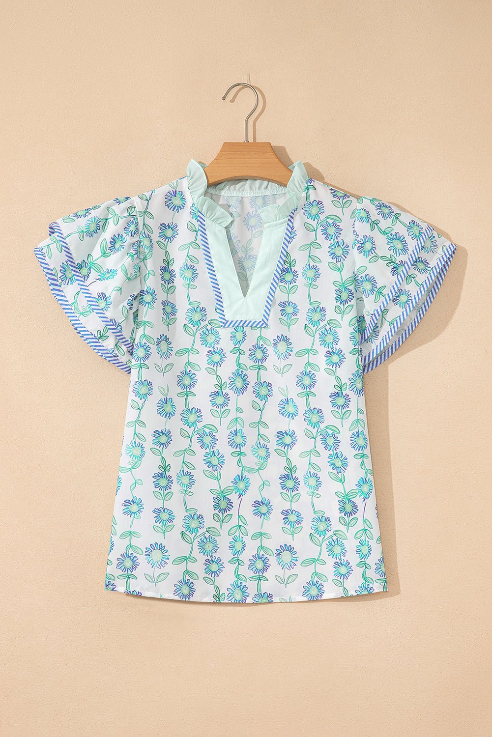 Keilani Patchwork Flutter Sleeve Blouse - Hello Beautiful BoutiqueBlouses & ShirtsThreaded Pear