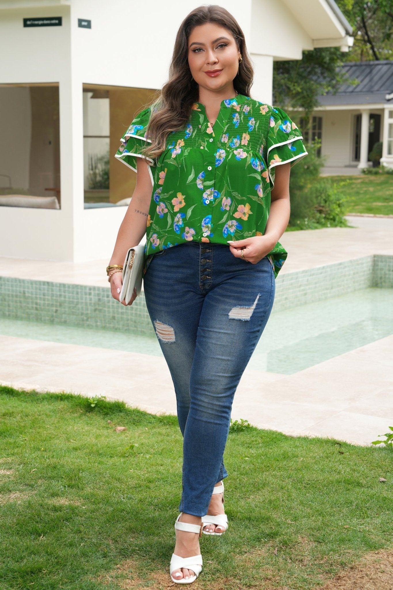 Keilani Short Sleeve Floral PLUS Top - Hello Beautiful BoutiquePlus Size Blouses & ShirtsThreaded Pear