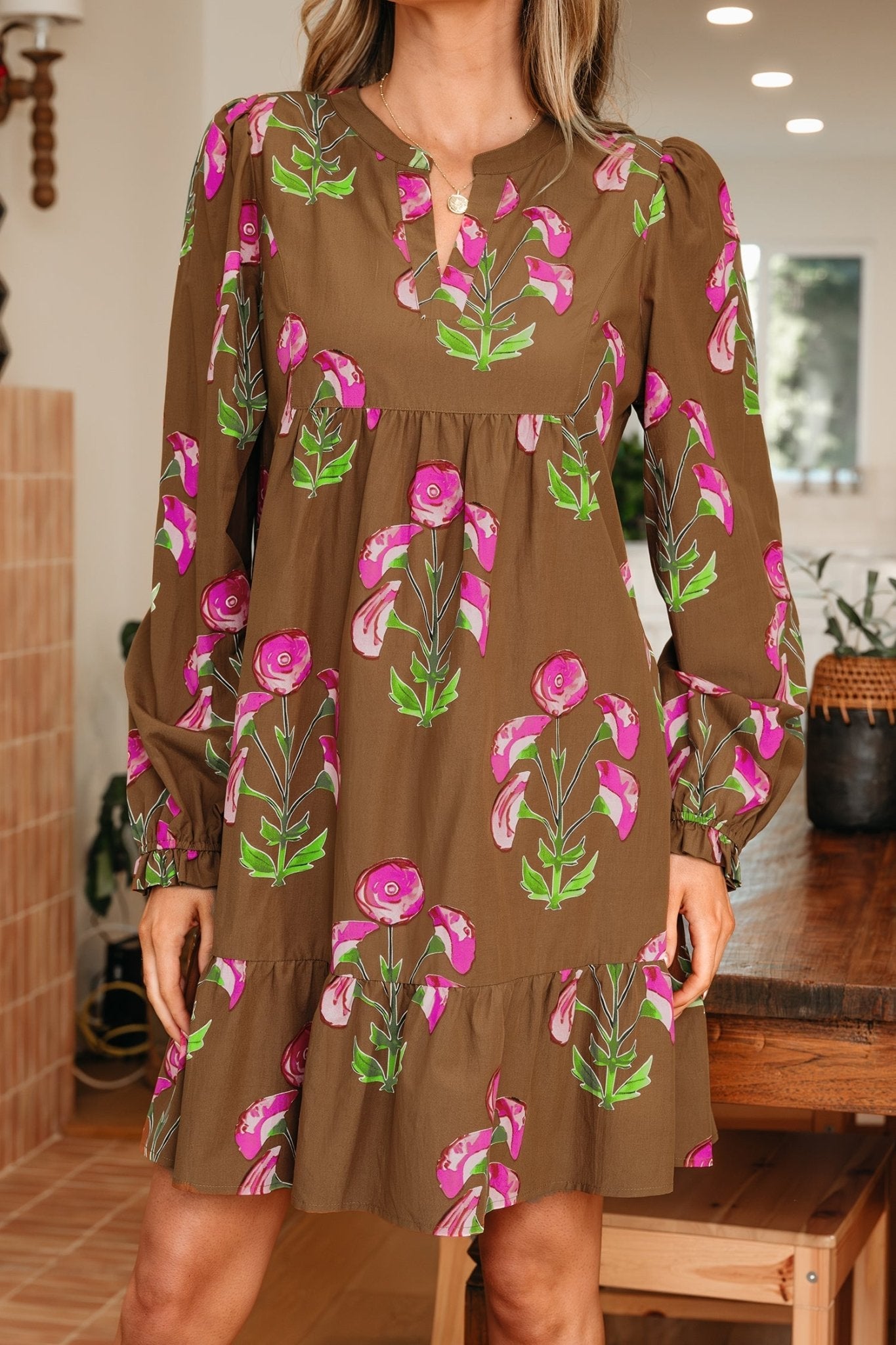 Kelly Hem Puff Sleeve Dress - Hello Beautiful BoutiqueFloral DressesThreaded Pear