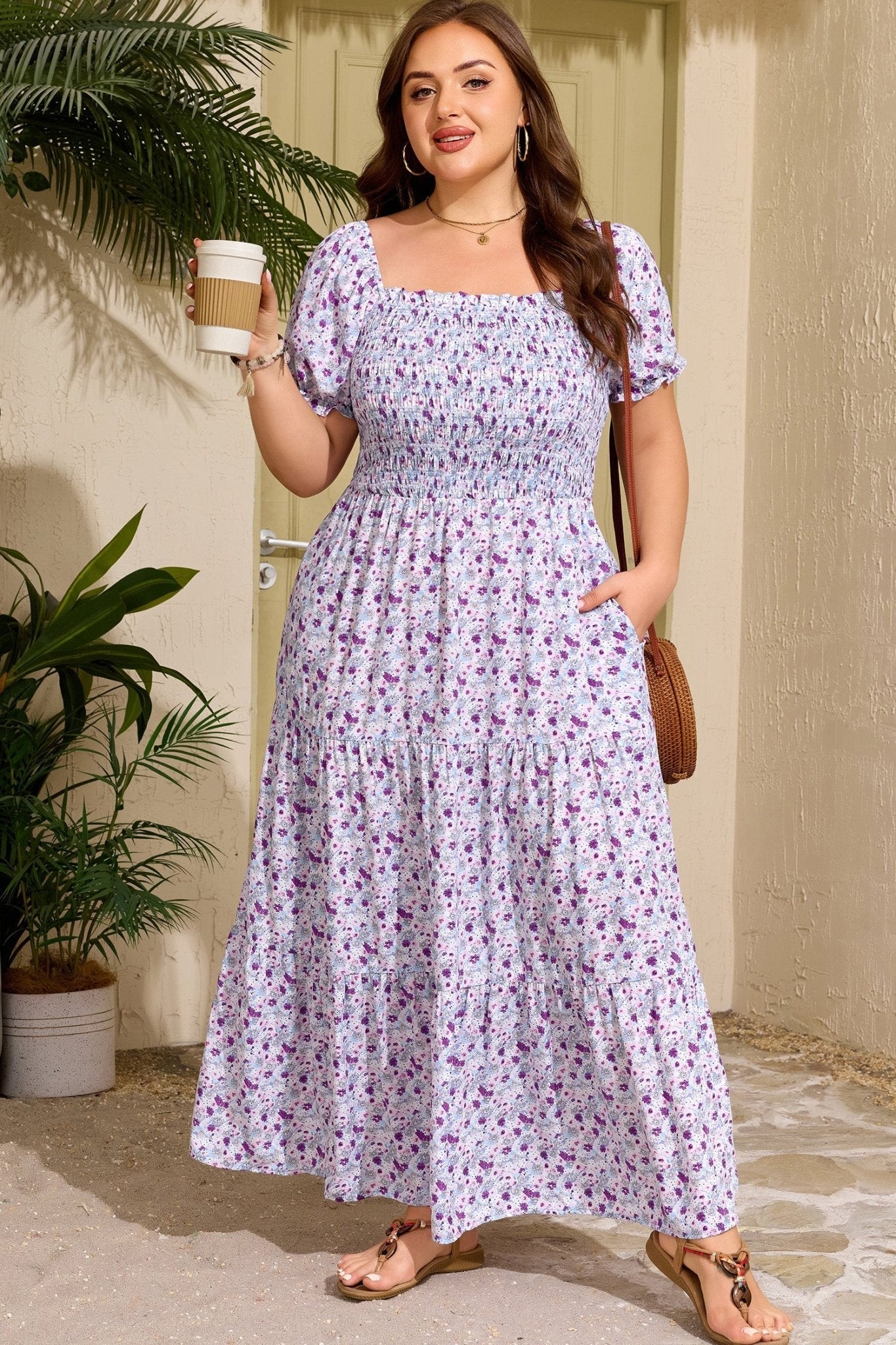 Kelsey Square Smocked Maxi PLUS Dress - Hello Beautiful BoutiquePlus Size Maxi DressesThreaded Pear