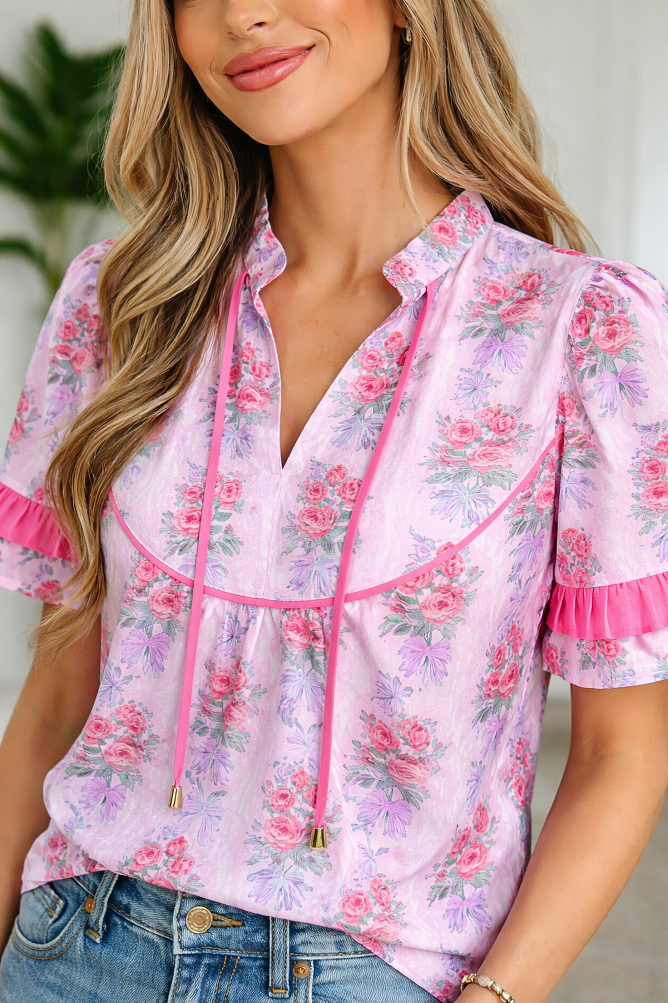 Keyla Ruffled Short Sleeve Blouse - Hello Beautiful BoutiqueBlouses & ShirtsThreaded Pear