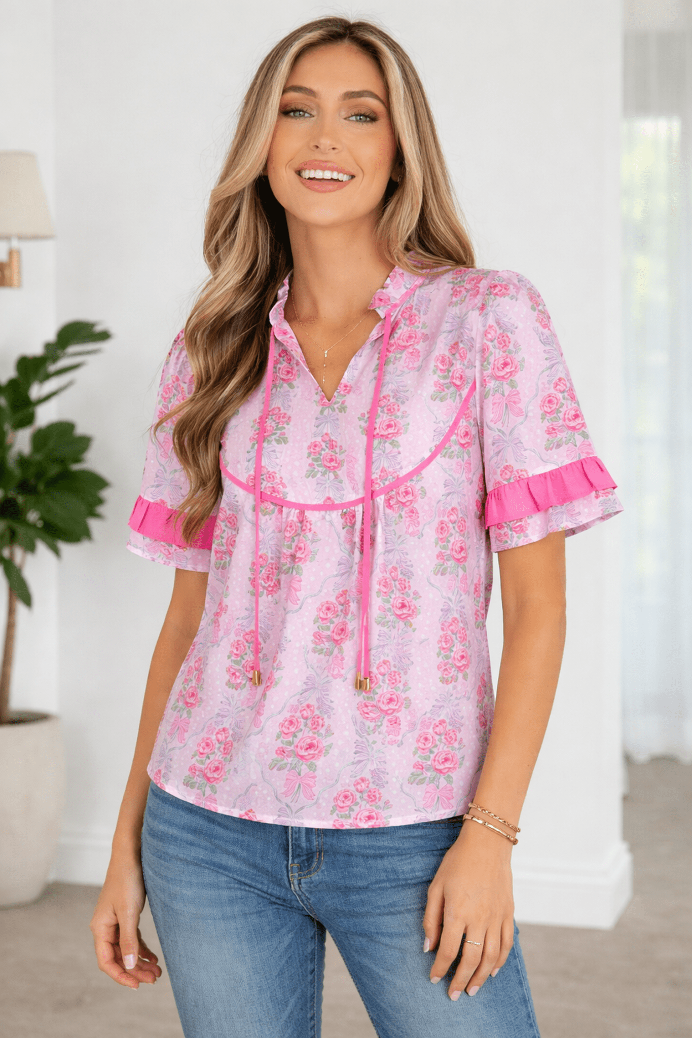 Keyla Ruffled Short Sleeve Blouse - Hello Beautiful BoutiqueBlouses & ShirtsThreaded Pear