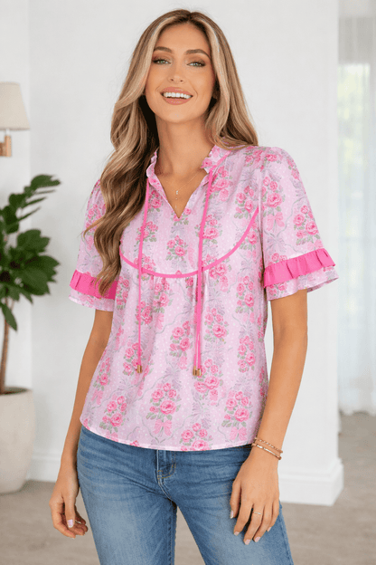 Keyla Ruffled Short Sleeve Blouse - Hello Beautiful BoutiqueBlouses & ShirtsThreaded Pear