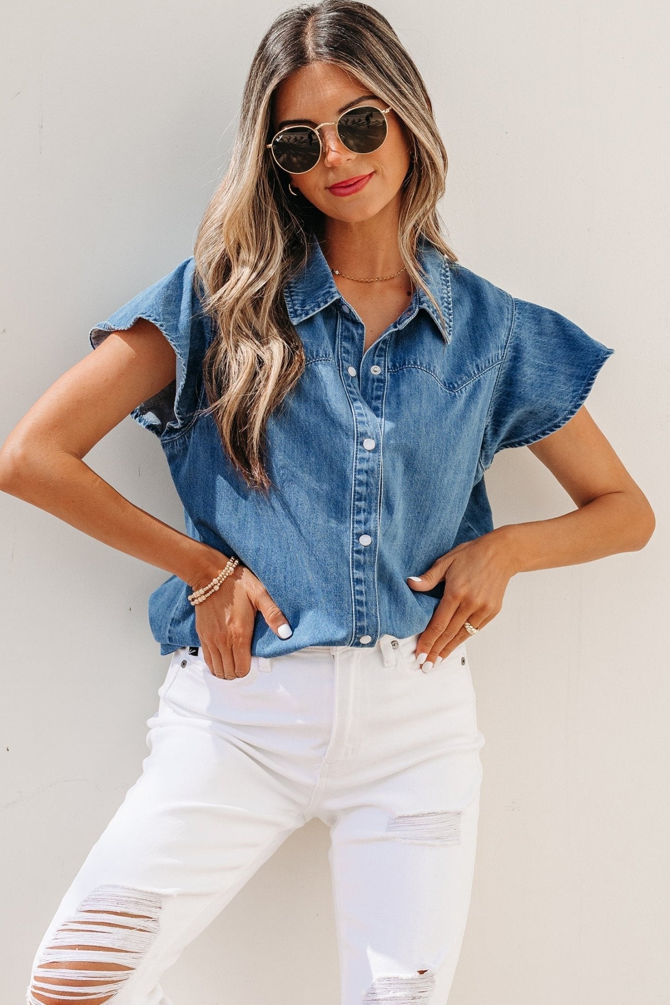 Keyla Ruffled Short Sleeve Shirt - Hello Beautiful BoutiqueBlouses & ShirtsThreaded Pear