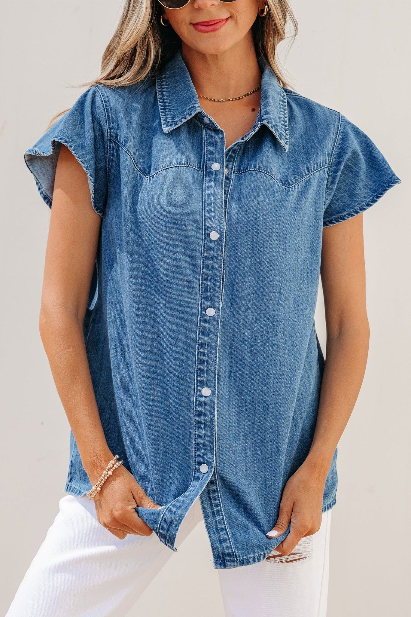 Keyla Ruffled Short Sleeve Shirt - Hello Beautiful BoutiqueBlouses & ShirtsThreaded Pear