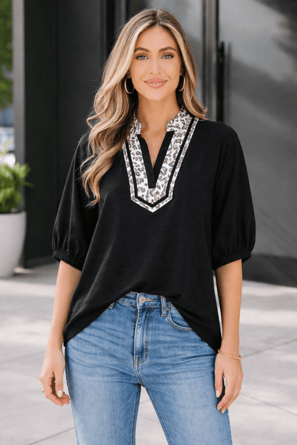 Keziah Sleeve Patchwork Trim Blouse - Hello Beautiful BoutiqueBlouses & ShirtsThreaded Pear