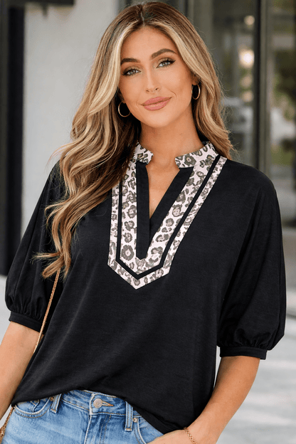 Keziah Sleeve Patchwork Trim Blouse - Hello Beautiful BoutiqueBlouses & ShirtsThreaded Pear