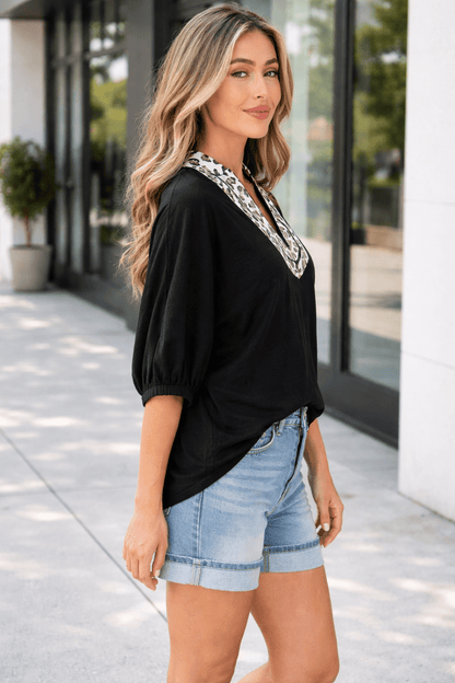 Keziah Sleeve Patchwork Trim Blouse - Hello Beautiful BoutiqueBlouses & ShirtsThreaded Pear