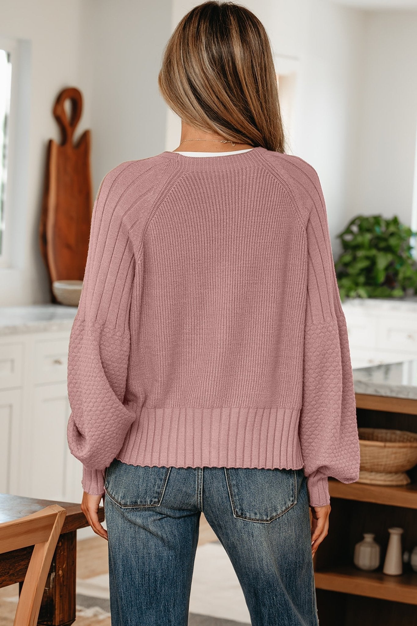 Khloe Mixed Texture Knit Sweater - Hello Beautiful BoutiqueCardigansThreaded Pear