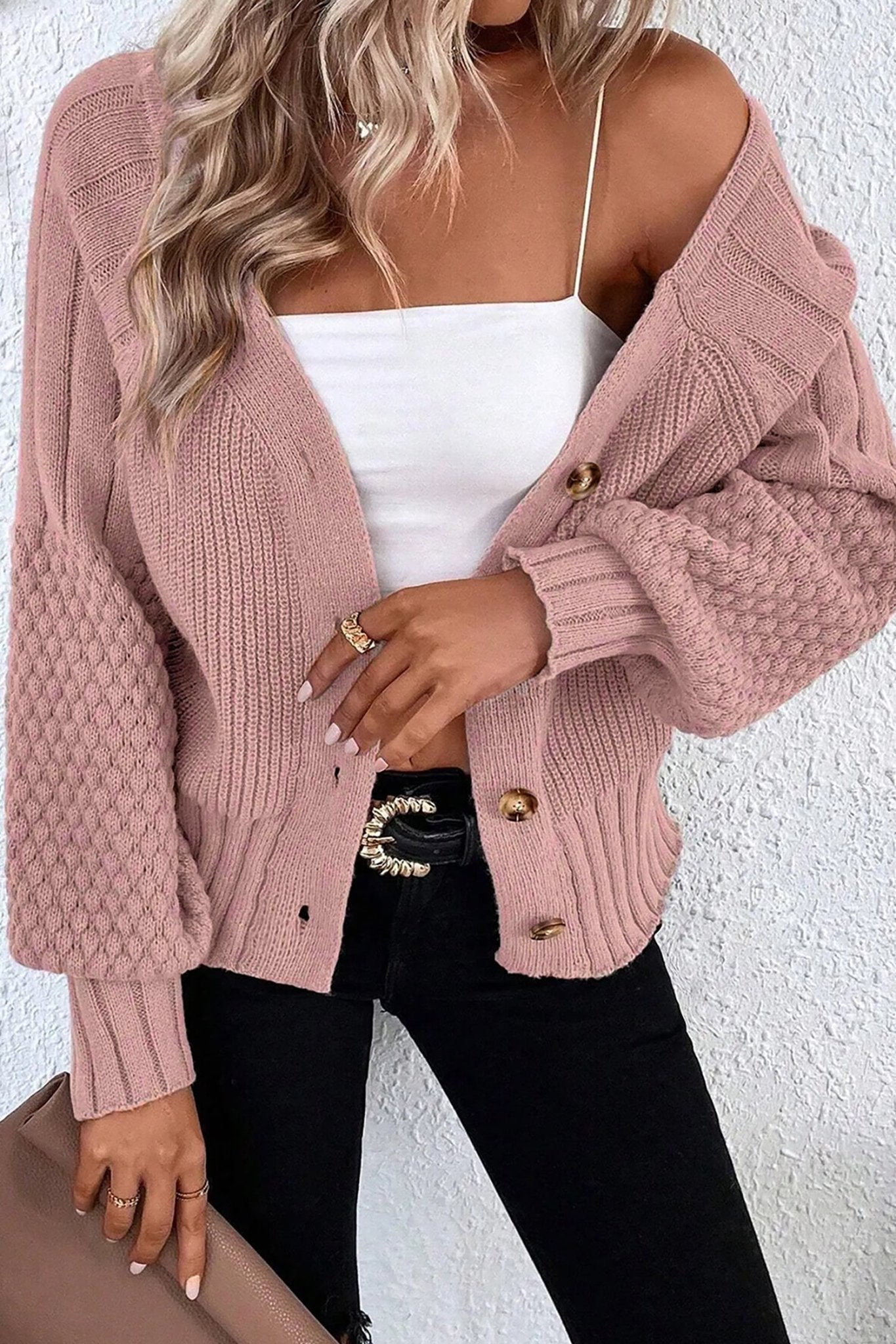 Khloe Mixed Texture Knit Sweater - Hello Beautiful BoutiqueCardigansThreaded Pear