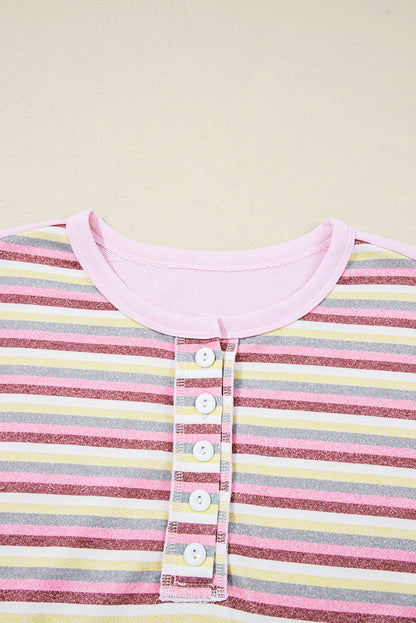 Khloe Patchwork Loose Henley Sweatshirt - Hello Beautiful BoutiqueSweatshirts & HoodiesThreaded Pear