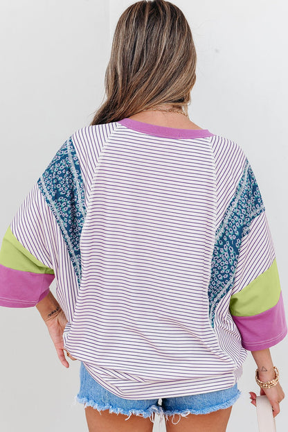 Kyra Patchwork Bracelet Sleeve Blouse - Hello Beautiful BoutiqueTops & TeesThreaded Pear
