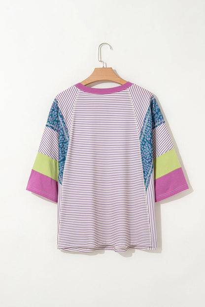 Kyra Patchwork Bracelet Sleeve Blouse - Hello Beautiful BoutiqueTops & TeesThreaded Pear