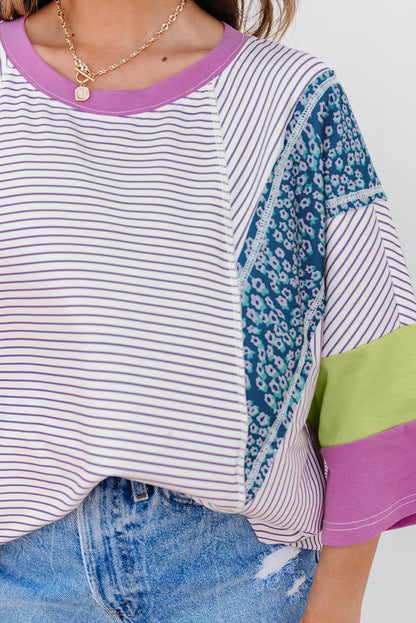 Kyra Patchwork Bracelet Sleeve Blouse - Hello Beautiful BoutiqueTops & TeesThreaded Pear