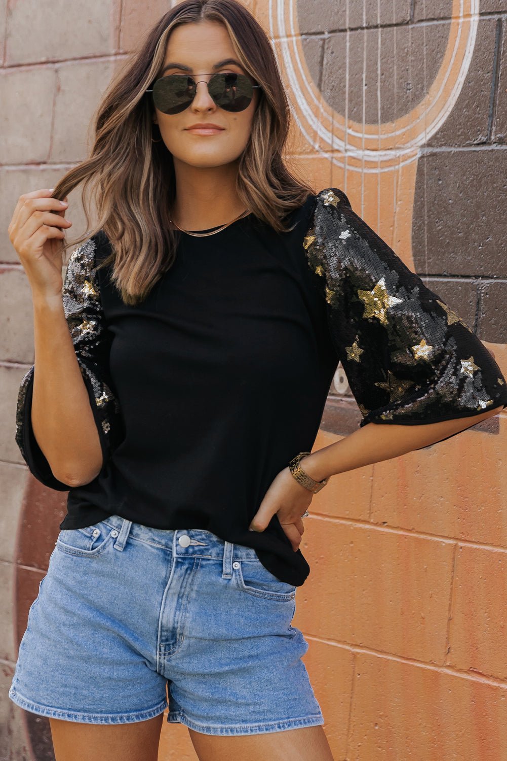 Lara Splicing Half Sleeve Top - Hello Beautiful Boutique20% OFFThreaded Pear