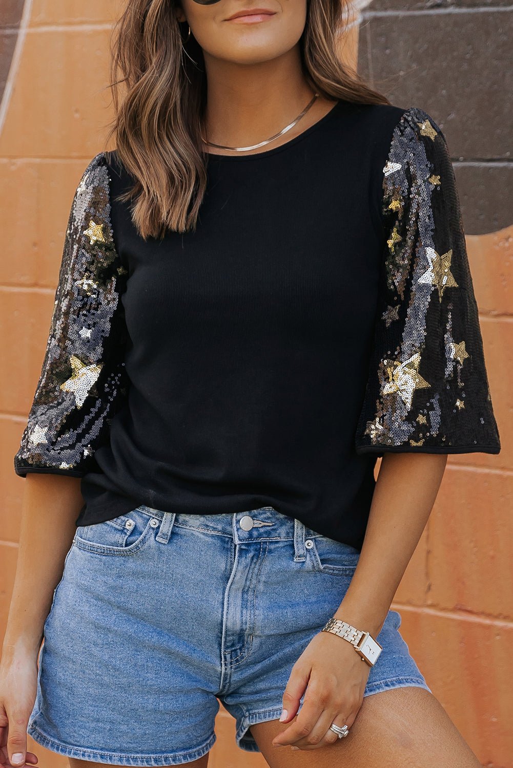 Lara Splicing Half Sleeve Top - Hello Beautiful Boutique20% OFFThreaded Pear
