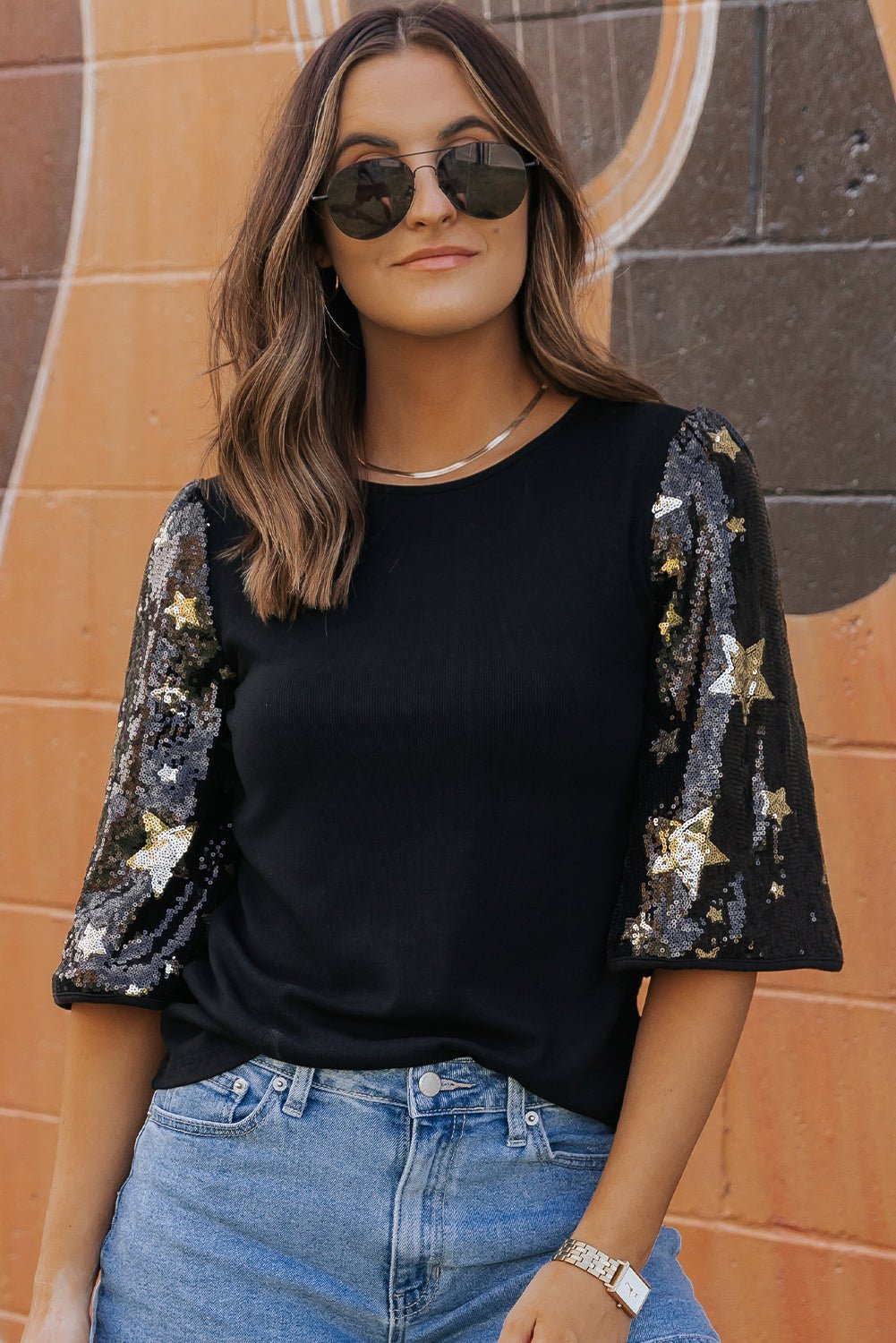 Lara Splicing Half Sleeve Top - Hello Beautiful Boutique20% OFFThreaded Pear
