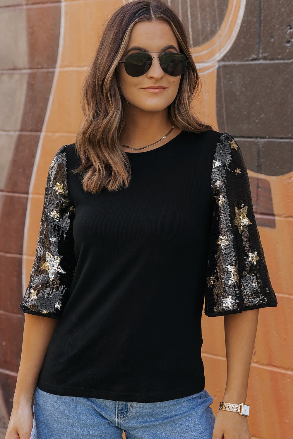 Lara Splicing Half Sleeve Top - Hello Beautiful Boutique20% OFFThreaded Pear