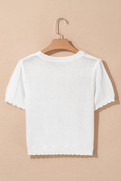 Lavender Puff Sleeve Crewneck Sweater - Hello Beautiful BoutiqueShort Sleeve SweatersThreaded Pear
