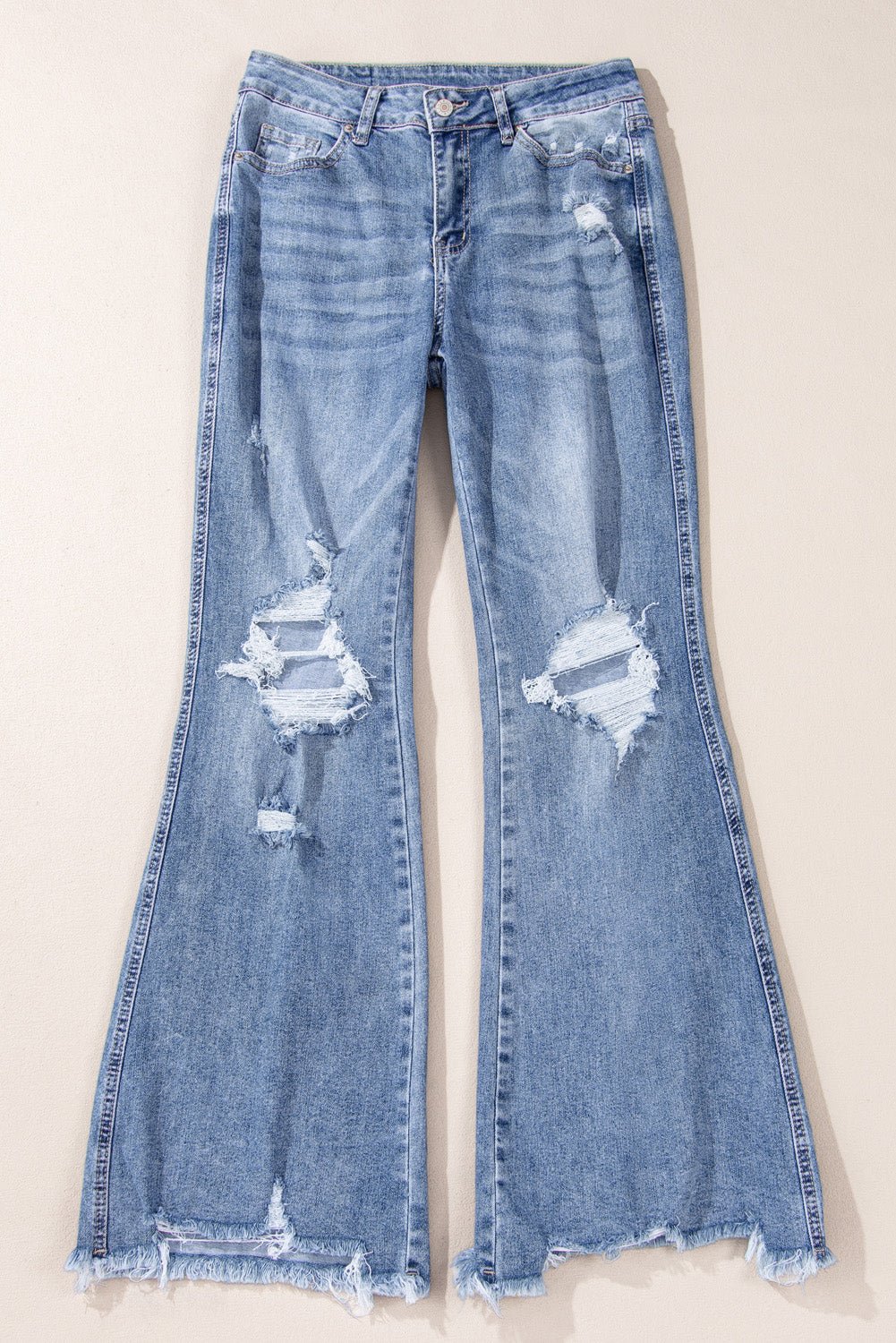 Laylani Distressed Hem Flared Jeans - Hello Beautiful BoutiqueJeansThreaded Pear