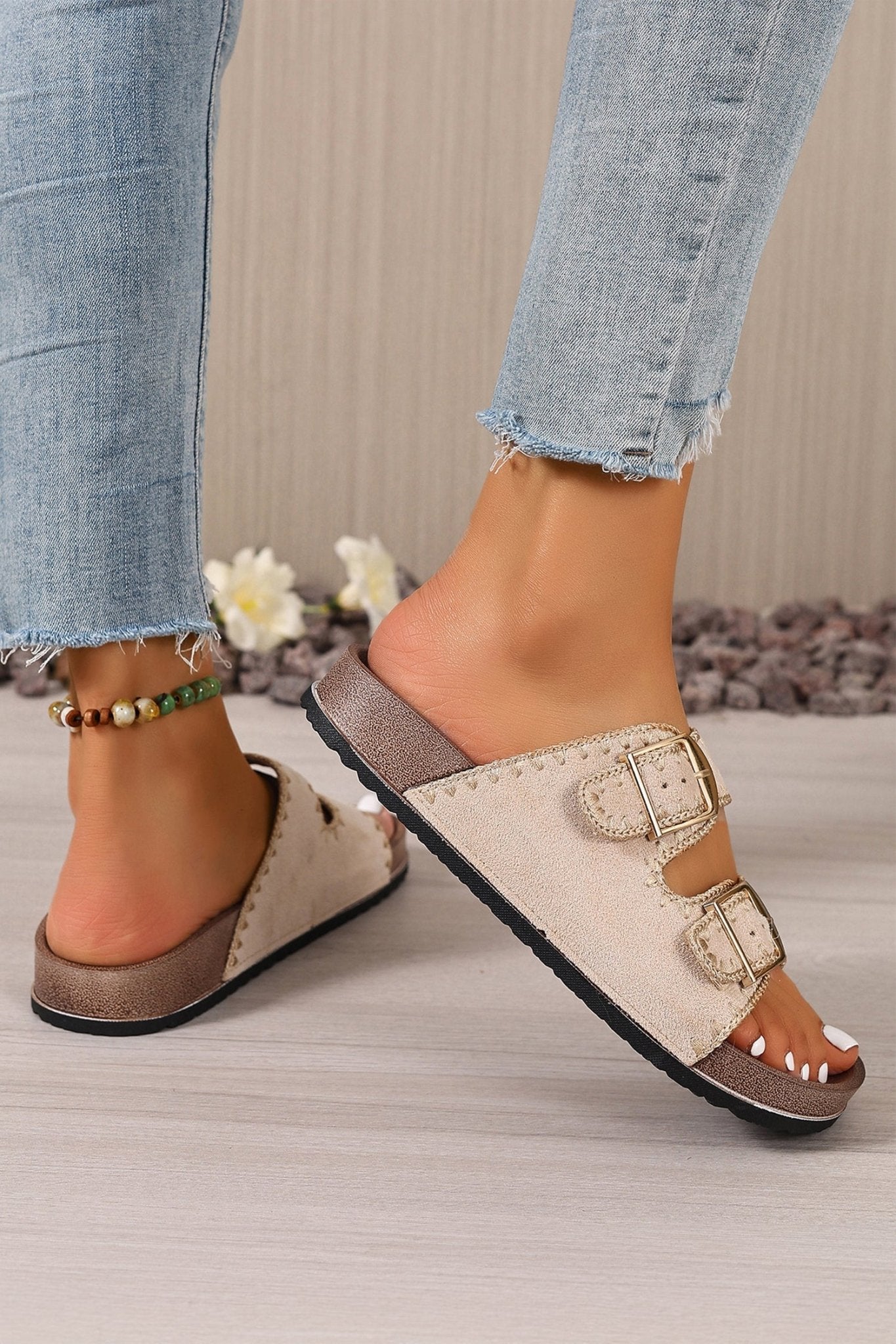 Leah Buckle Faux Suede Slippers - Hello Beautiful BoutiqueSlippersThreaded Pear