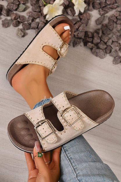 Leah Buckle Faux Suede Slippers - Hello Beautiful BoutiqueSlippersThreaded Pear