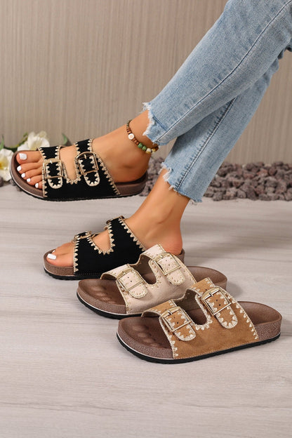 Leah Buckle Faux Suede Slippers - Hello Beautiful BoutiqueSlippersThreaded Pear