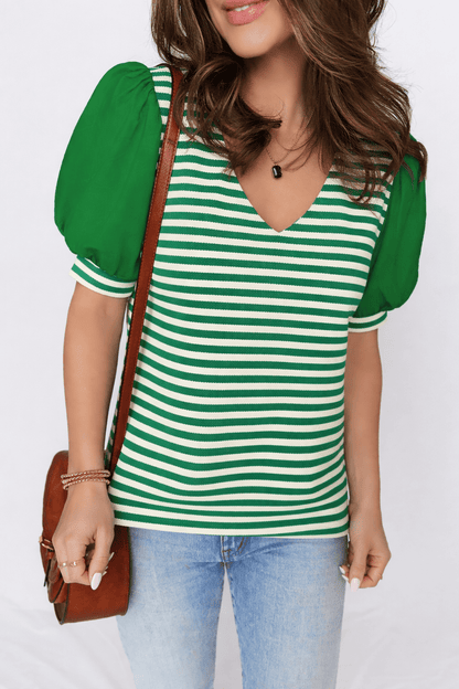 Leighton Short Sleeve Patchwork Blouse - Hello Beautiful BoutiqueBlouses & ShirtsThreaded Pear
