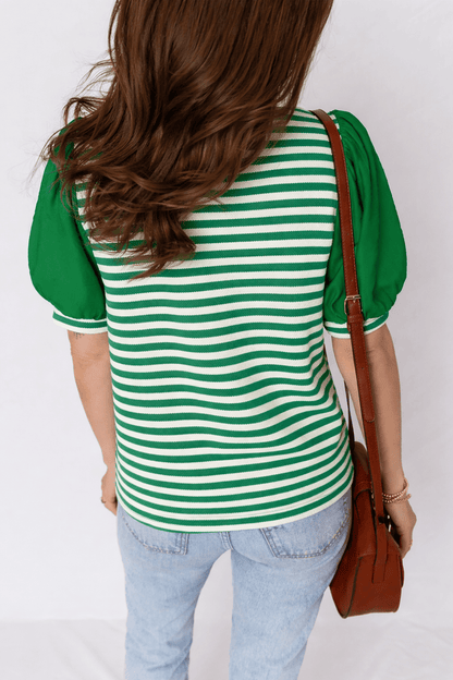 Leighton Short Sleeve Patchwork Blouse - Hello Beautiful BoutiqueBlouses & ShirtsThreaded Pear