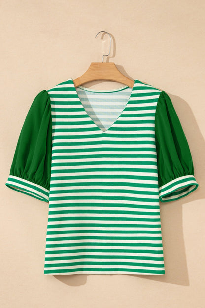 Leighton Short Sleeve Patchwork Blouse - Hello Beautiful BoutiqueBlouses & ShirtsThreaded Pear