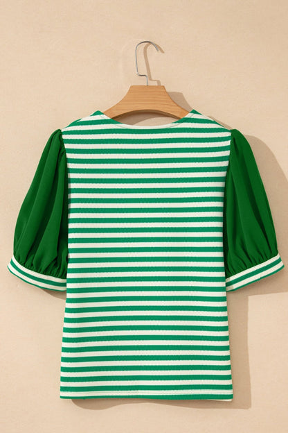 Leighton Short Sleeve Patchwork Blouse - Hello Beautiful BoutiqueBlouses & ShirtsThreaded Pear