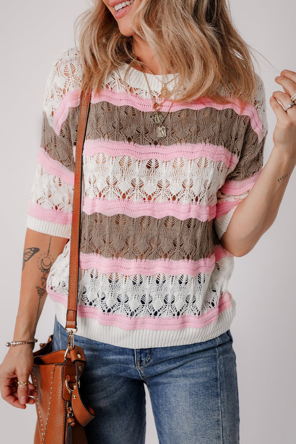Leilani Crochet Half Sleeve Sweater - Hello Beautiful Boutique20% OFFThreaded Pear