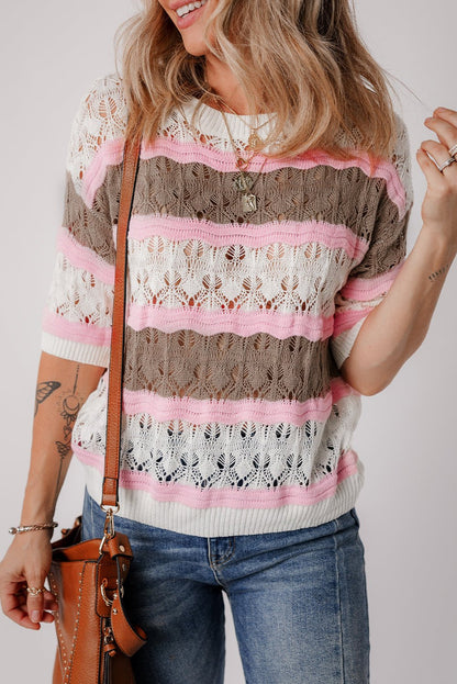 Leilani Crochet Half Sleeve Sweater - Hello Beautiful Boutique20% OFFThreaded Pear