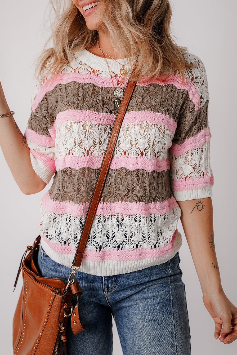 Leilani Crochet Half Sleeve Sweater - Hello Beautiful Boutique20% OFFThreaded Pear