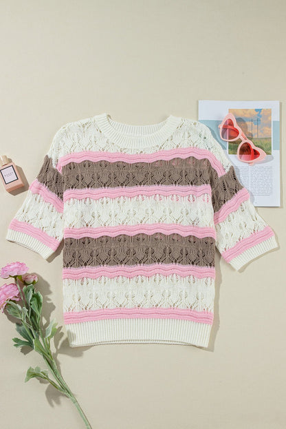 Leilani Crochet Half Sleeve Sweater - Hello Beautiful Boutique20% OFFThreaded Pear