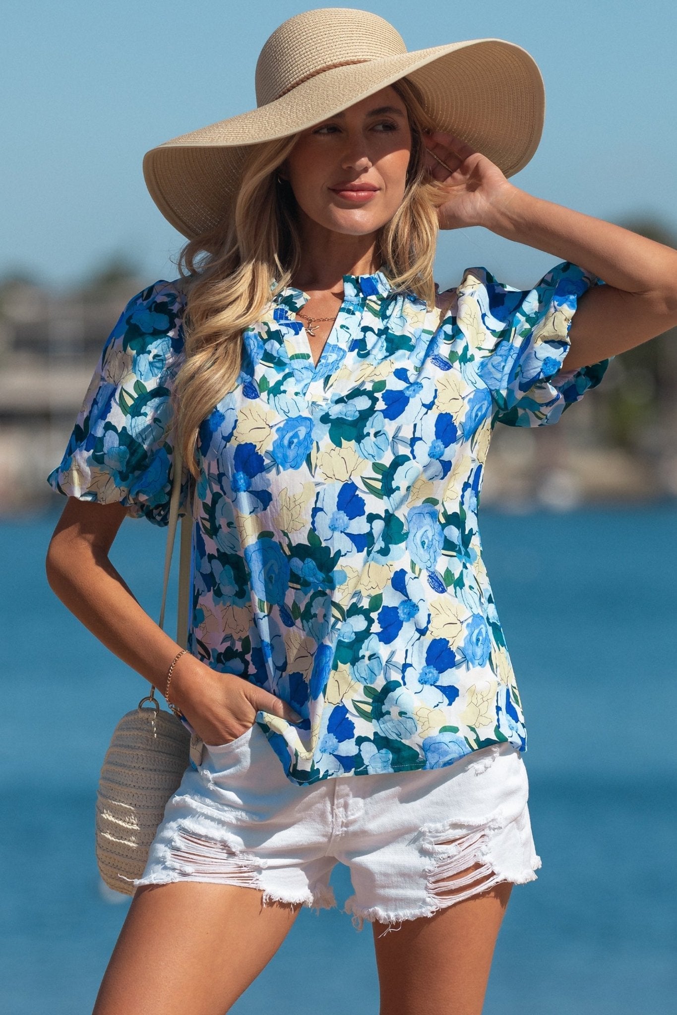 Leilani Short Puff Sleeve Blouse - Hello Beautiful BoutiqueBlouses & ShirtsThreaded Pear