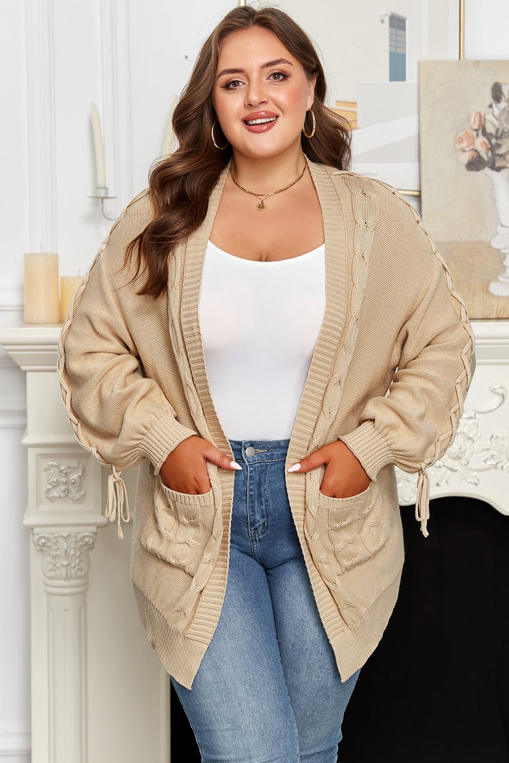 Leilany Tie Sleeve Open PLUS Cardigan - Hello Beautiful BoutiquePlus Size Sweaters & CardigansThreaded Pear