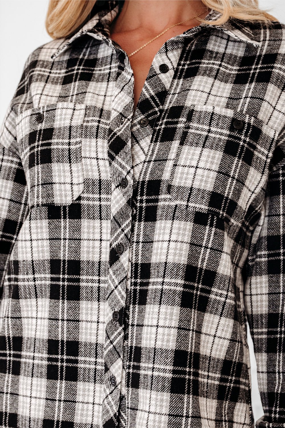 Leona Plaid Print Chest Shirt - Hello Beautiful BoutiqueBlouses & ShirtsThreaded Pear