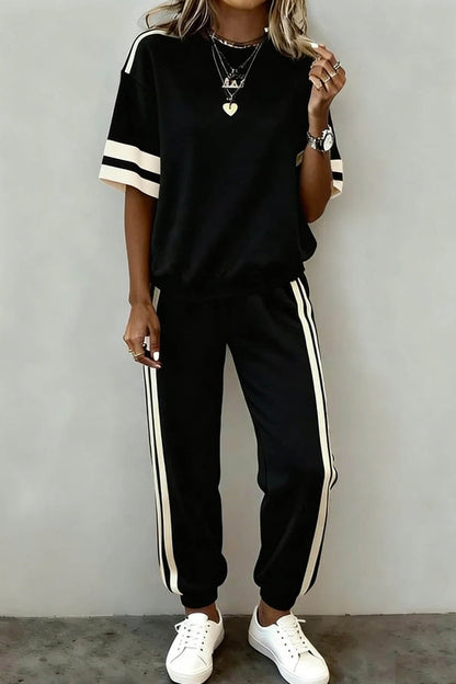 Leona Striped Detail Loose Tee - Hello Beautiful BoutiquePant SetsThreaded Pear