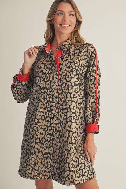 Leopard Shirtdress with Contrast B 12661 - Hello Beautiful BoutiqueDressJodifl